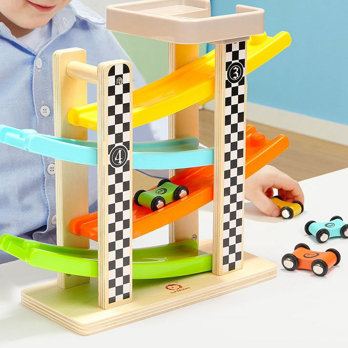 Wooden Car Ramp Racer Toy – 4 Level Track with Mini Cars | Montessori Toy Ahmad Toys