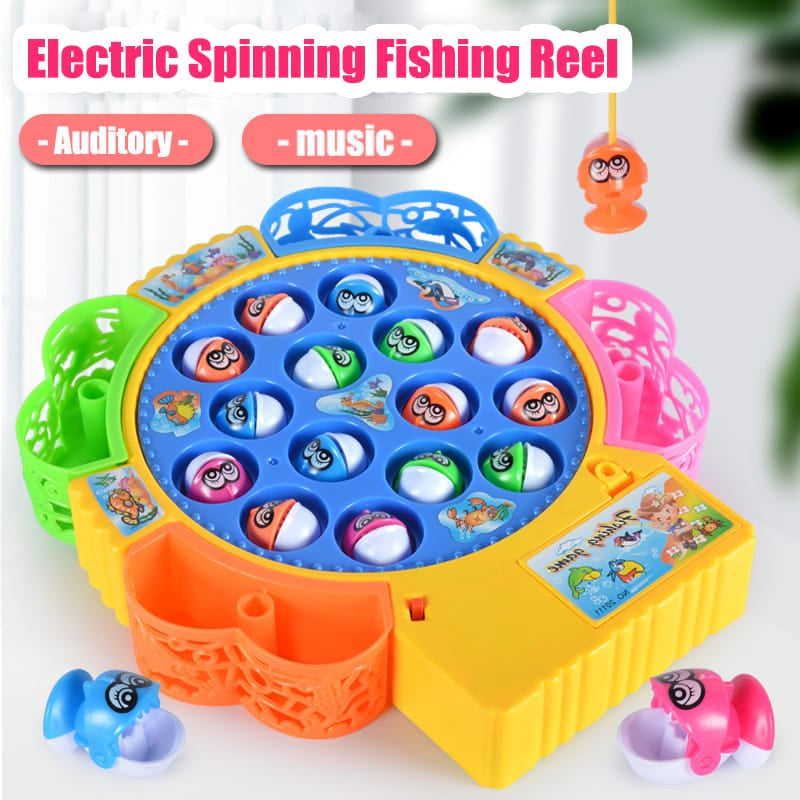 Electric Music Fishing Game – 15 Fish, 4 Rods, Musical Rotating Board for Kids | Fun Family Catch Game – Ahmad Toys