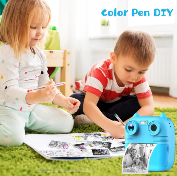 Wireless 2.8 Inch Display Camera Printer with 3x Thermal Paper Rolls – Pink & Blue (Kids Camera) | Ahmad Toys