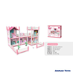 Luxury Pink & Sky Blue Dollhouse – 3-Story Playset with Dolls, Furniture & Accessories (Kids Pretend Villa)