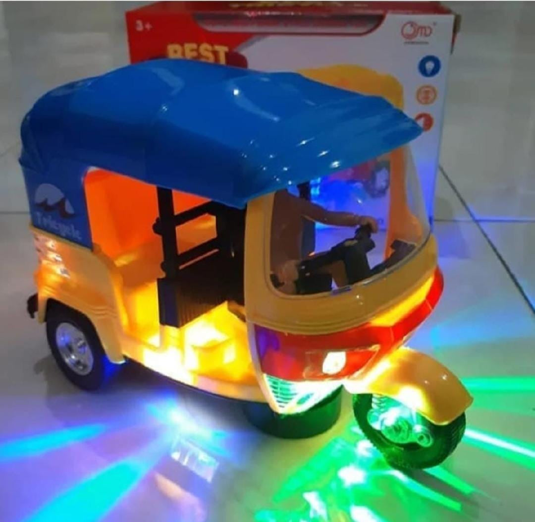 Best Tricycle Battery Operated Toy Rickshaw with Auto Motion Sensor Lights and Music For Kids