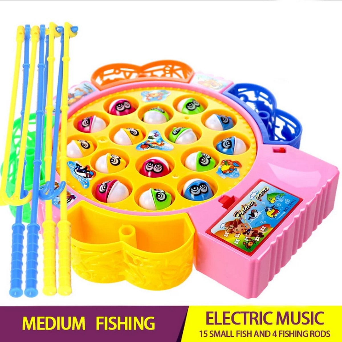 Electric Music Fishing Game – 15 Fish, 4 Rods, Musical Rotating Board for Kids | Fun Family Catch Game – Ahmad Toys