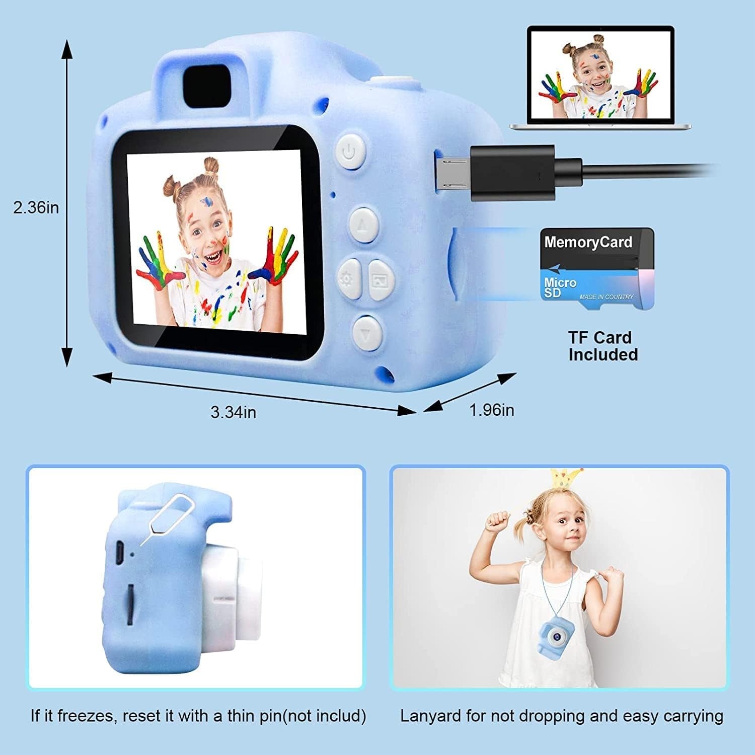 Kids Digital Camera with, Rechargeable Mini Camera for Children with Lanyard