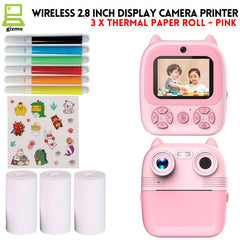 Wireless 2.8 Inch Display Camera Printer with 3x Thermal Paper Rolls – Pink & Blue (Kids Camera) | Ahmad Toys