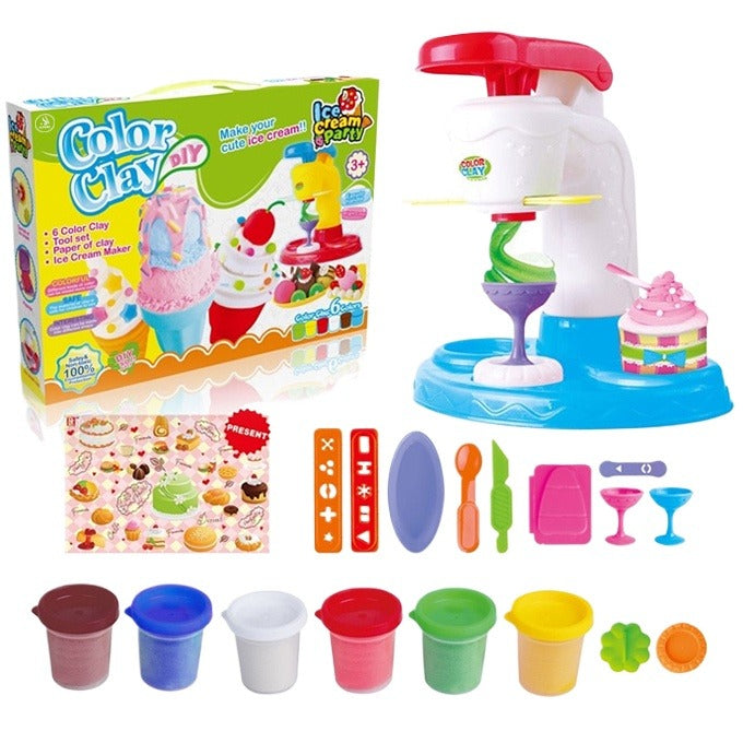 DIY Color Clay Ice Cream Party Set – 6 Colors Clay with Ice Cream Maker & Tools for Kids | Ahmad Toys