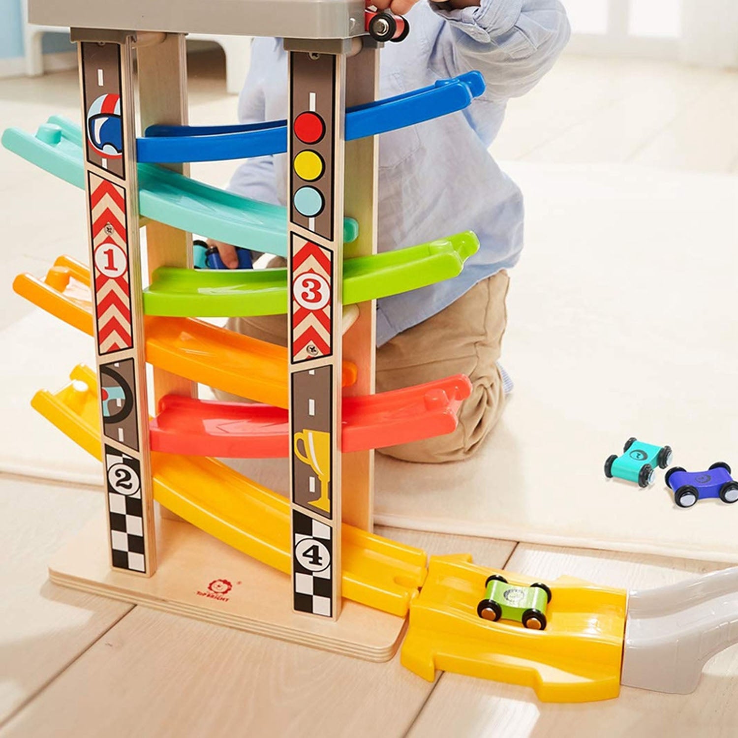 Wooden Car Ramp Racer Toy – 4 Level Track with Mini Cars | Montessori Toy Ahmad Toys