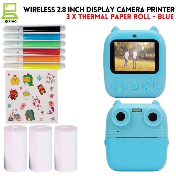 Wireless 2.8 Inch Display Camera Printer with 3x Thermal Paper Rolls – Pink & Blue (Kids Camera) | Ahmad Toys
