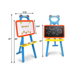 2-in-1 Magnetic Learning Easel for Kids – Double-Sided Whiteboard & Blackboard with 84 Letters & Numbers (Adjustable Height)