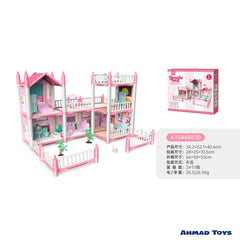 Luxury Pink & Sky Blue Dollhouse – 3-Story Playset with Dolls, Furniture & Accessories (Kids Pretend Villa)