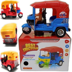 Best Tricycle Battery Operated Toy Rickshaw with Auto Motion Sensor Lights and Music For Kids
