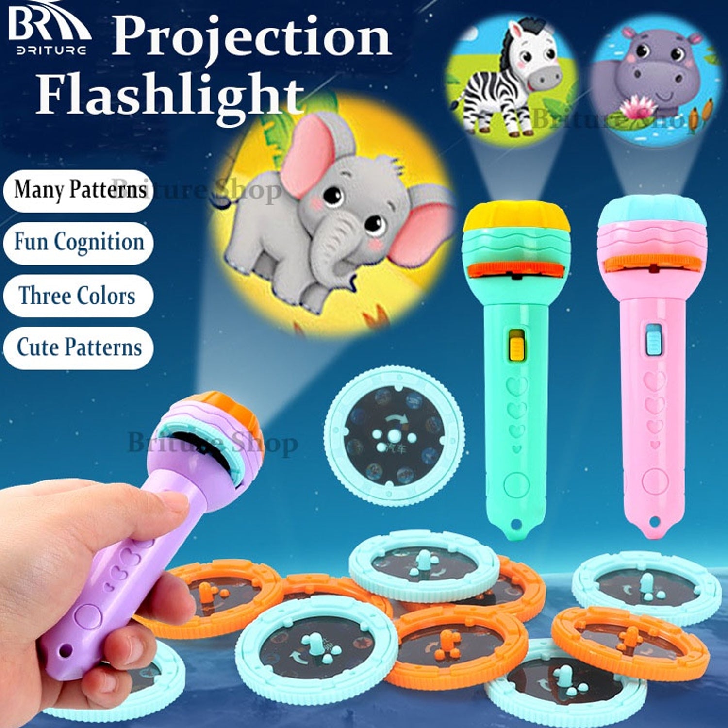 2-in-1 Kids Projector Flashlight Toy – 3 Slides with 24 Images | Educational Story Torch for Children