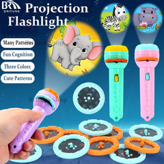 2-in-1 Kids Projector Flashlight Toy – 3 Slides with 24 Images | Educational Story Torch for Children