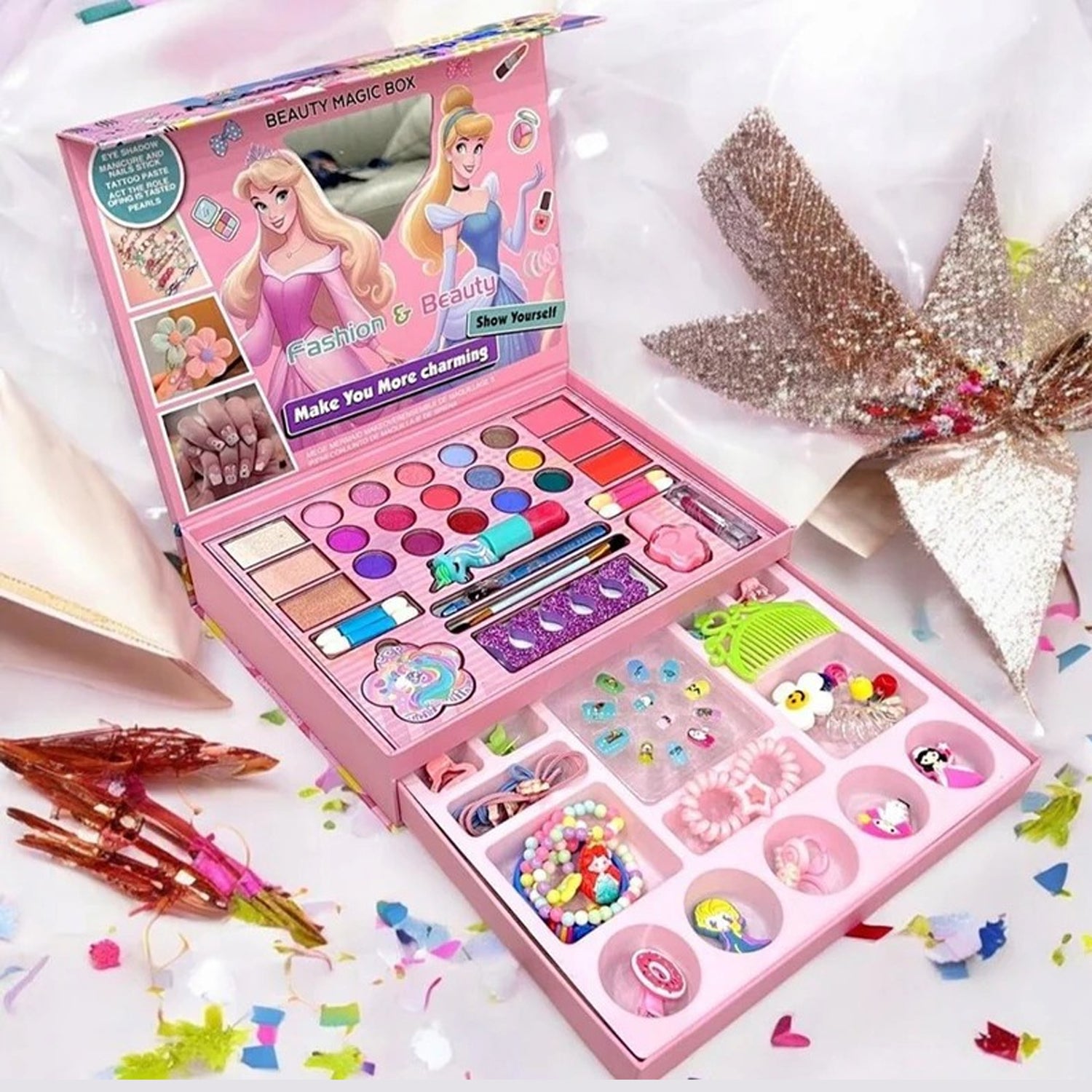 Princess Makeup Set for Girls – Fashion Beauty Kit with Eye Shadow, Lip Gloss & Accessories