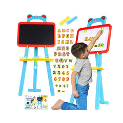 2-in-1 Magnetic Learning Easel for Kids – Double-Sided Whiteboard & Blackboard with 84 Letters & Numbers (Adjustable Height)