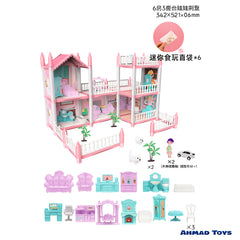 Luxury Pink & Sky Blue Dollhouse – 3-Story Playset with Dolls, Furniture & Accessories (Kids Pretend Villa)