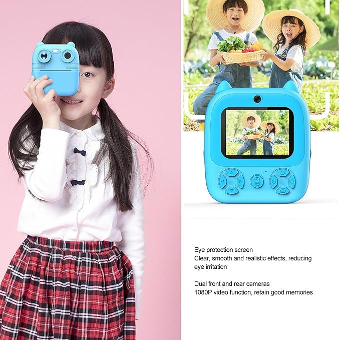 Wireless 2.8 Inch Display Camera Printer with 3x Thermal Paper Rolls – Pink & Blue (Kids Camera) | Ahmad Toys