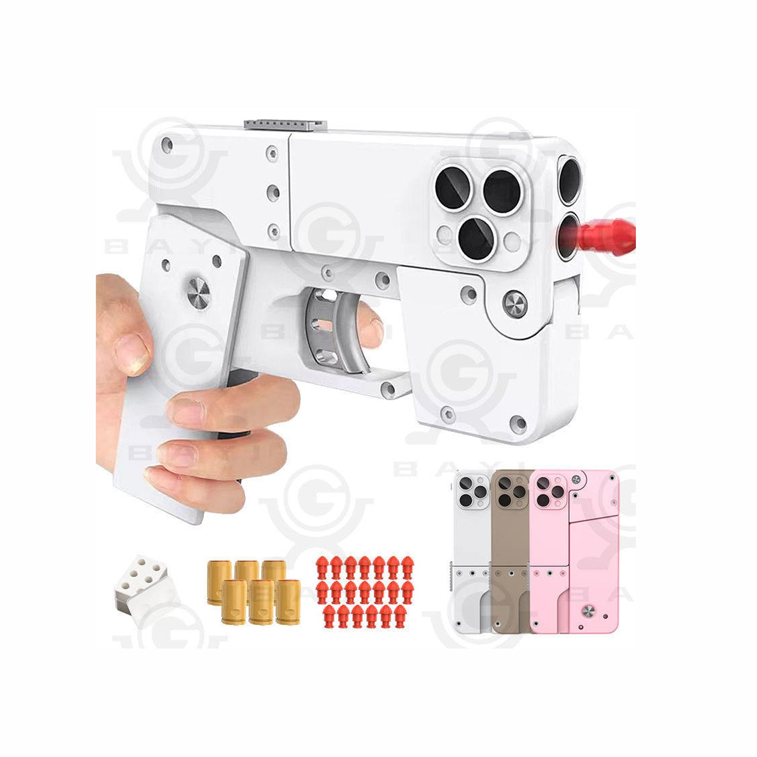 iPhone Case with Mini Soft Bullet Gun Toy