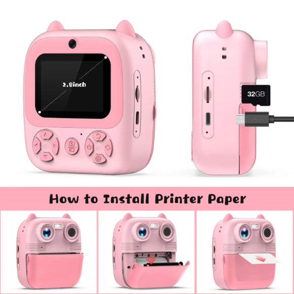 Wireless 2.8 Inch Display Camera Printer with 3x Thermal Paper Rolls – Pink & Blue (Kids Camera) | Ahmad Toys