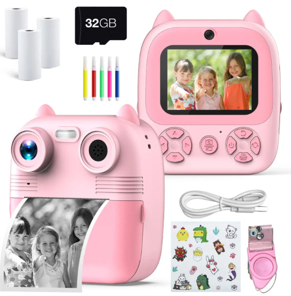 Wireless 2.8 Inch Display Camera Printer with 3x Thermal Paper Rolls – Pink & Blue (Kids Camera) | Ahmad Toys